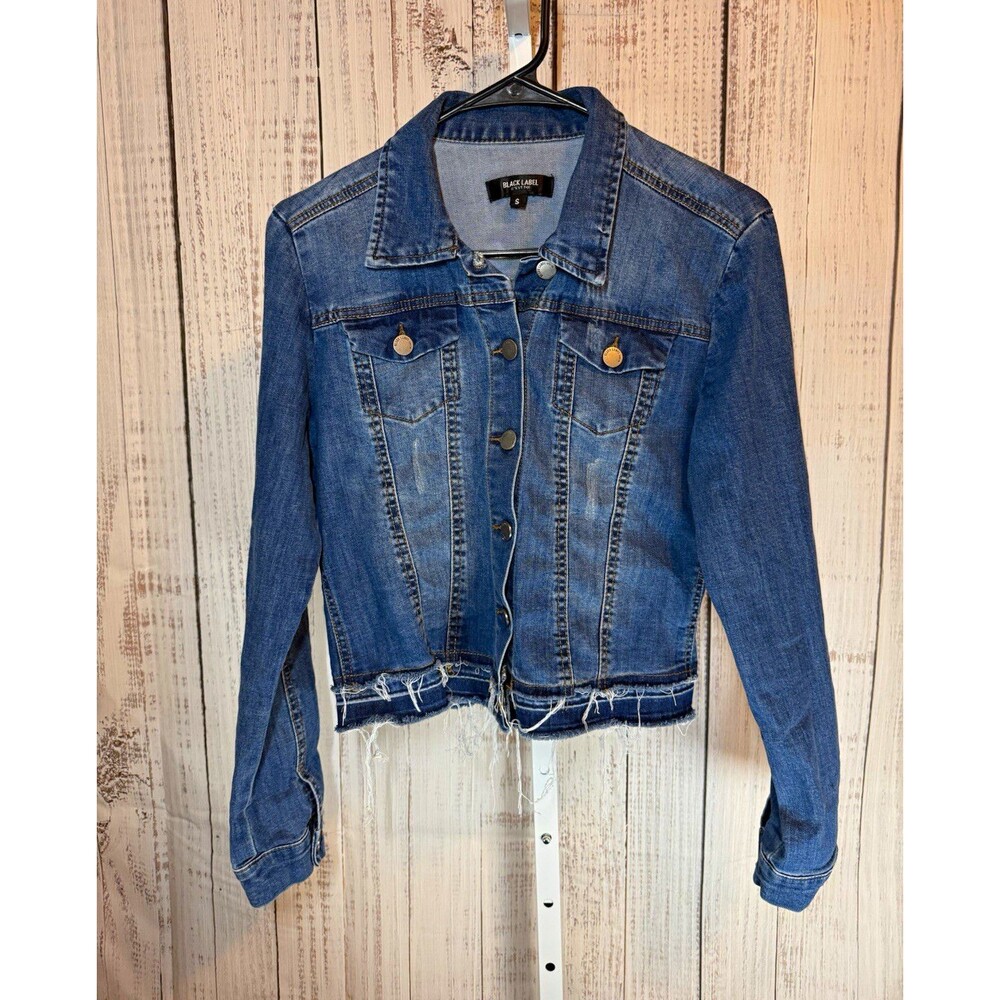 Black Label C'est Toi Women’s Blue Jean Jacket Size S Pockets Frayed Hem